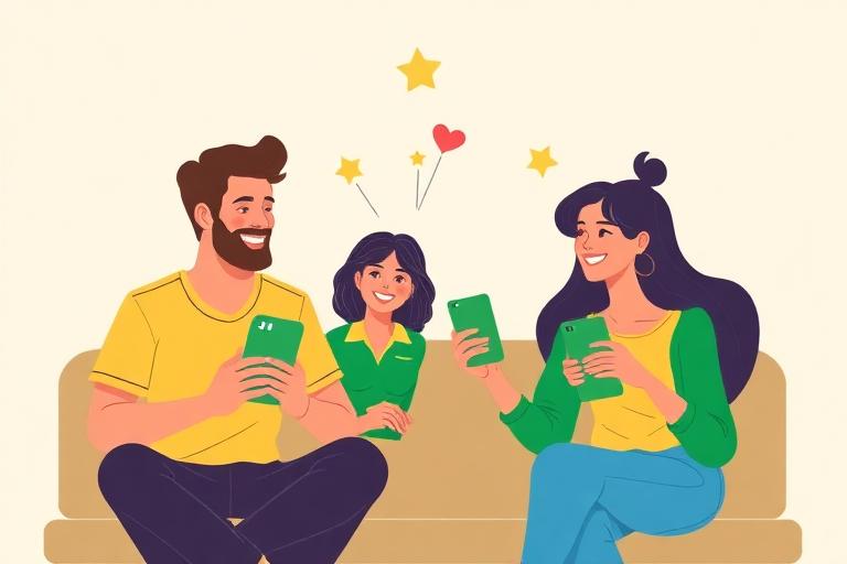 Ilustração de amigos compartilhando link de indicação